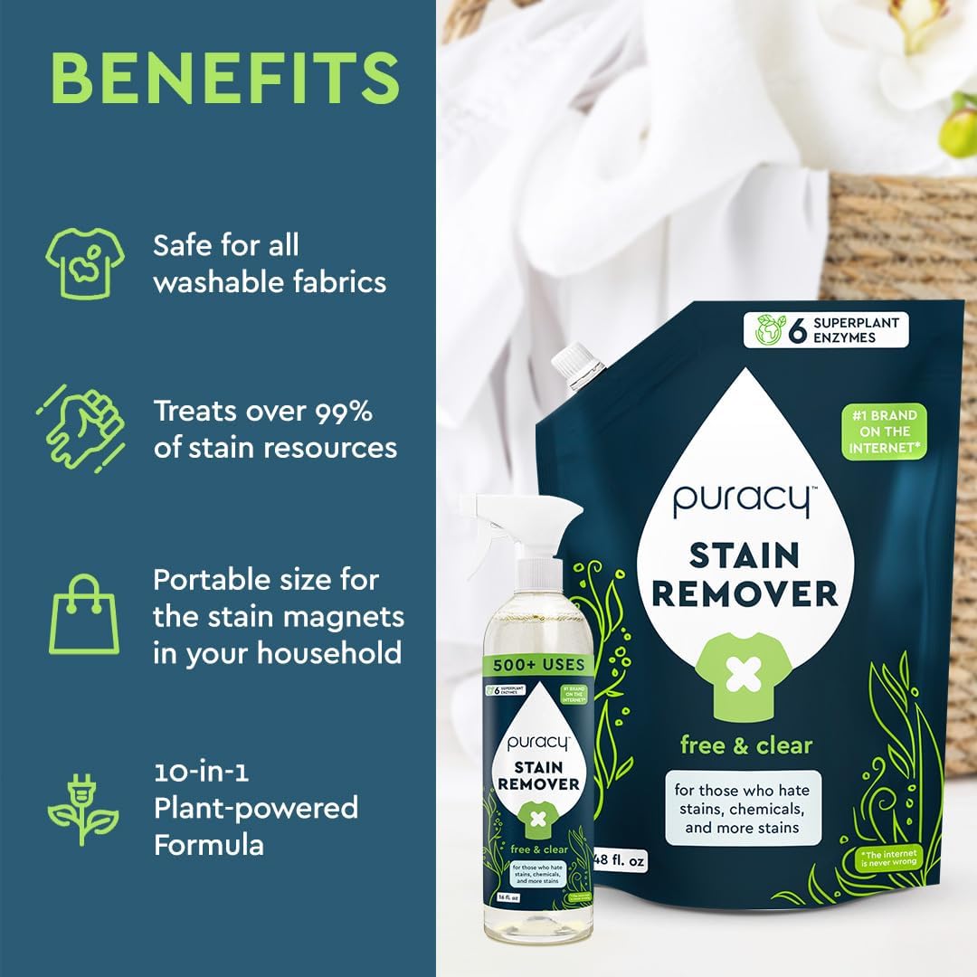 Puracy Recambio para quitar manchas de ropa  Perfecto para la ropa, ingredientes puros  con 6 enzimas supervegetales para una fácil eliminación de