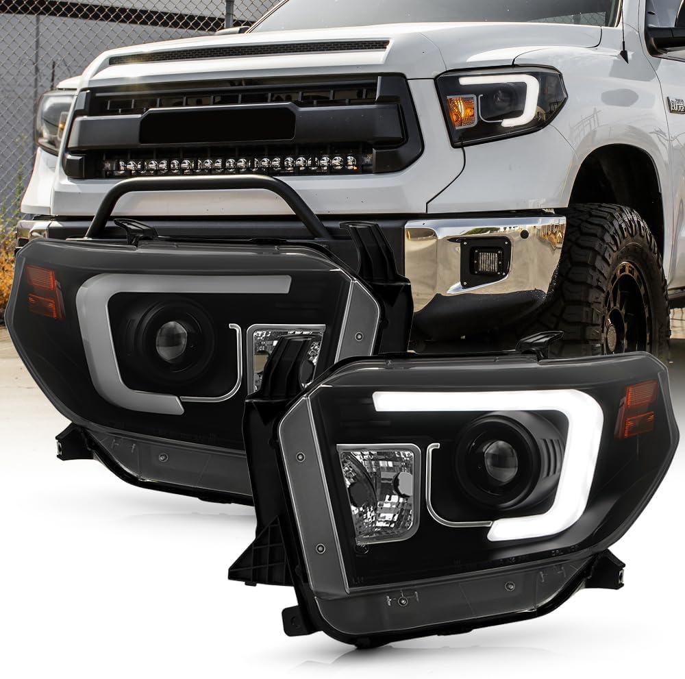 ACANII – Para Toyota Tundra Pickup 2014-2017 Tubo LED Negro Faros Conjunto Conjunto Izquierdo+Derecho