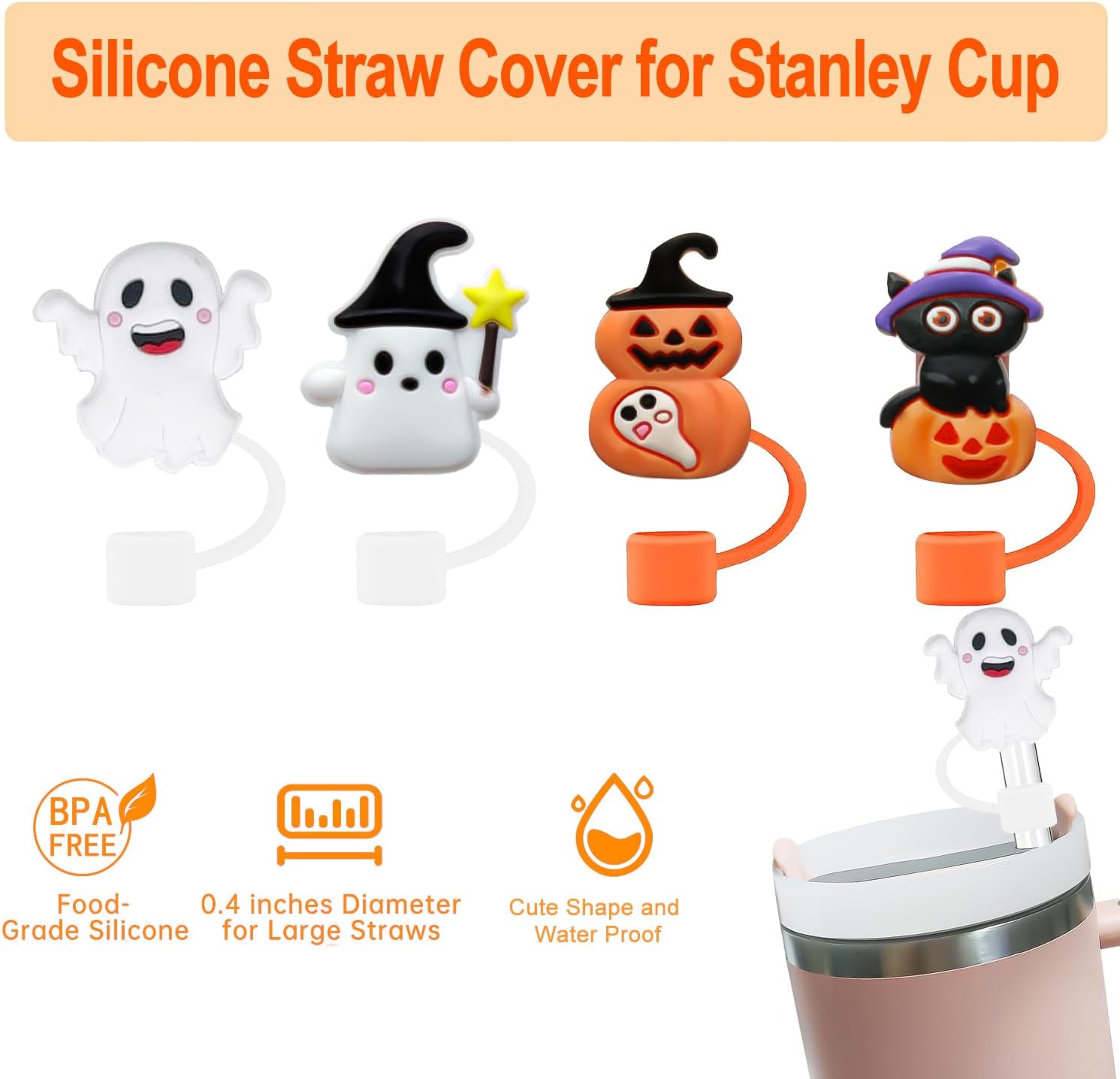Fundas de popote de silicona para vaso Stanley de 30 y 40 onzas, tapas de popote de 0.394 in04 pulgadas, tapa para todos los popotes de 0.354-0.394
