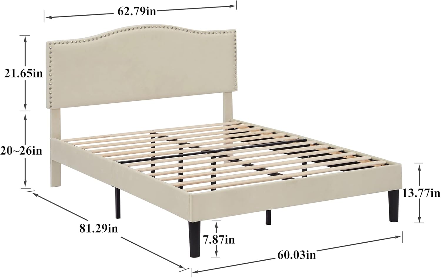 VECELO Base de cama Queen con cabecera tapizada, marco fuerte y soporte de listones de madera, fuerte capacidad de peso, antideslizante y sin ruido,