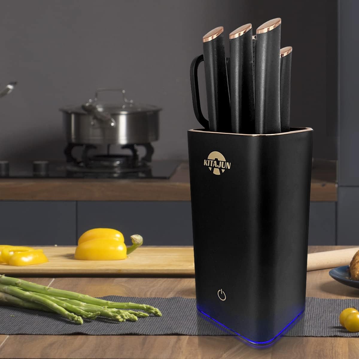 Juego de cuchillos de cocina inteligentes con bloque, 6 cuchillos de acero inoxidable con varilla de afilado integrada. Bloque de cuchillos