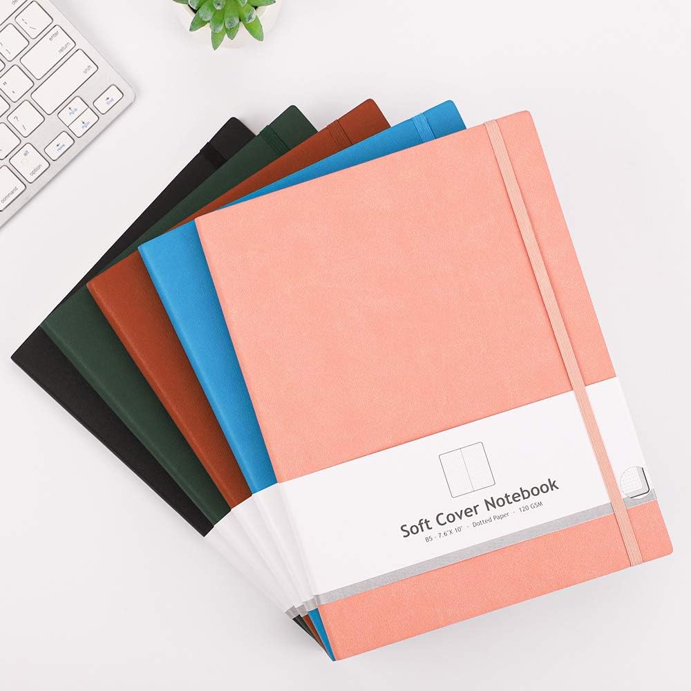 AHGXG Paquete de 2 cuadernos B5 con cuadrícula de puntos (7.6 x 10 pulgadas) con papel grueso de puntos de 4.23 ozm, cubierta de cuero suave, total