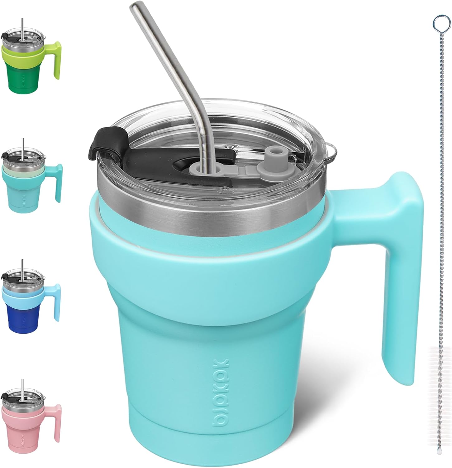 BJPKPK Vaso con asa, vaso de acero inoxidable de 10 onzas con tapa y pajita, tazas de café aisladas, turquesa