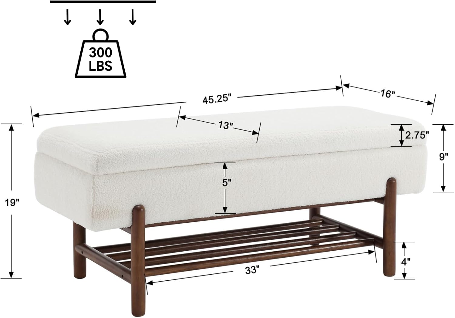 CIMOTA Banco de almacenamiento de entrada para dormitorio, banco otomano de sherpa al final de la cama, con almacenamiento de zapatos de madera para
