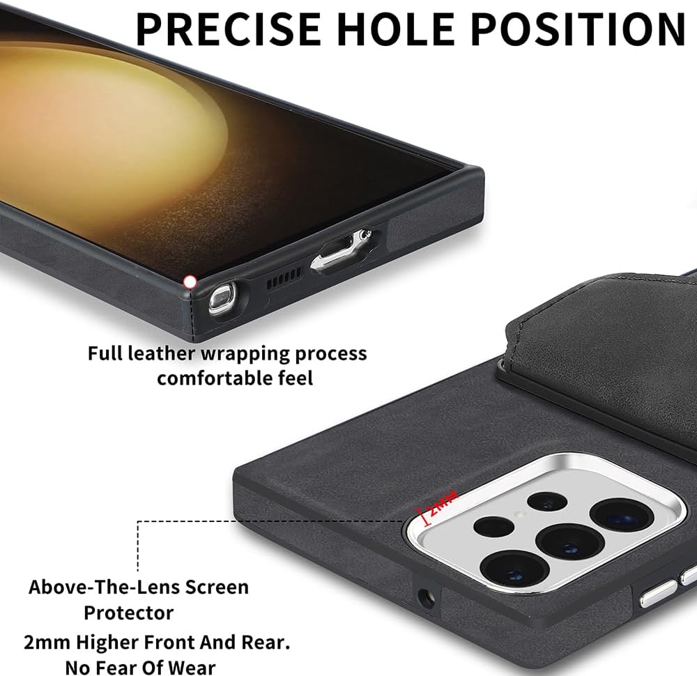 Asuwish Funda tipo cartera compatible con Samsung Galaxy S23 Ultra 5G y protector de pantalla de vidrio templado, soporte para tarjetas, soporte