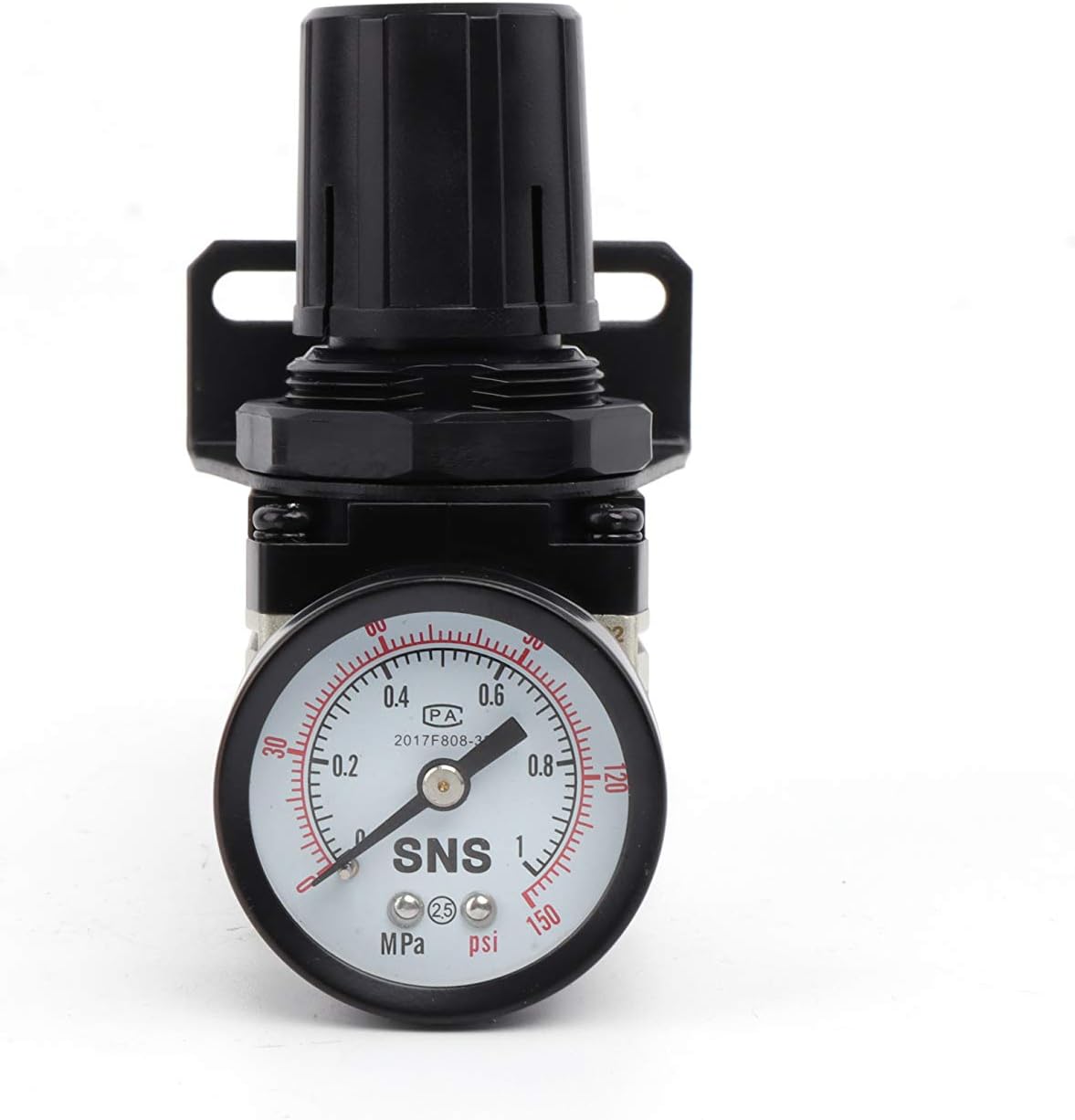SNS Regulador de presión de aire Rosca hembra 18 NPT 0-150 PSI ajustable, soporte, con manómetro AR2000-N01