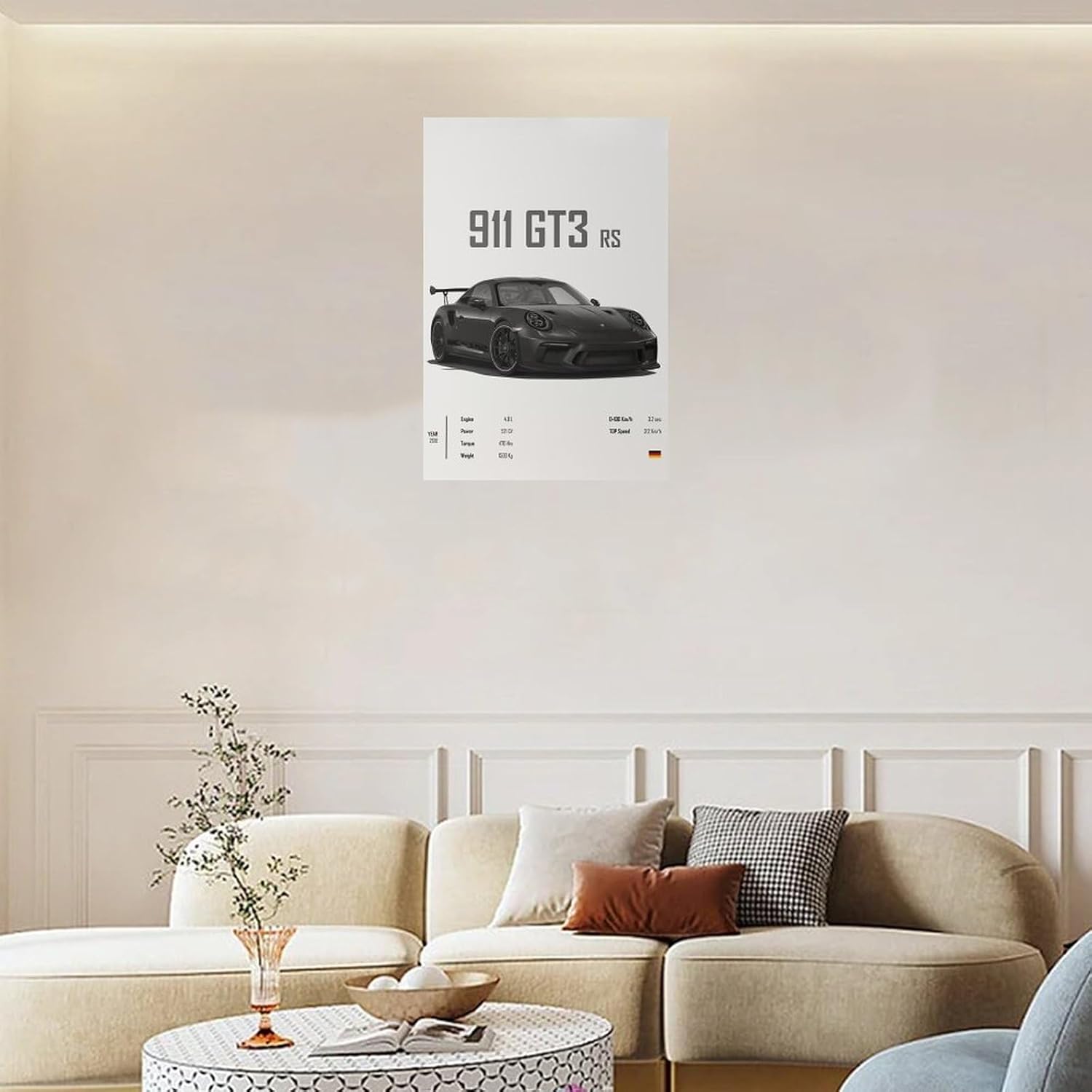 Póster de coche 911 GT3RS – Póster de pared de coche de carreras, pósteres vintage para hombres, impresiones artísticas de automóvil 911, lienzo