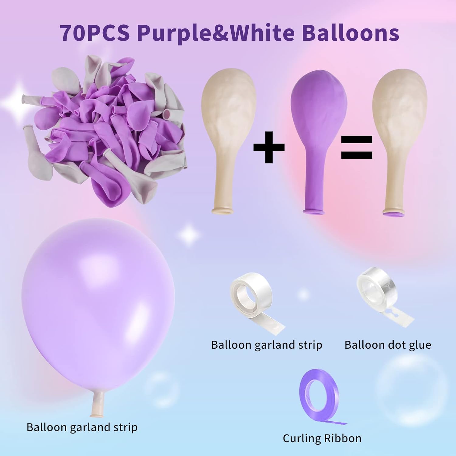 Kit de guirnalda de globos de doble relleno, 70 globos de látex de 10 pulgadas para baby shower, boda, princesa, decoración de fiesta de cumpleaños