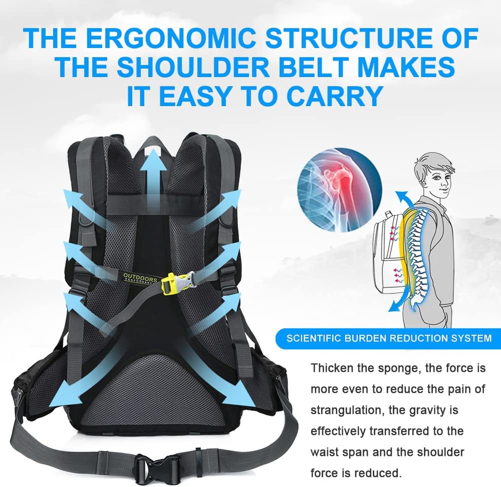 INOXTO Mochila de senderismo ligera 35L40L Mochila de senderismo con cubierta impermeable para viajes Camping al aire libre Hombres y mujeres