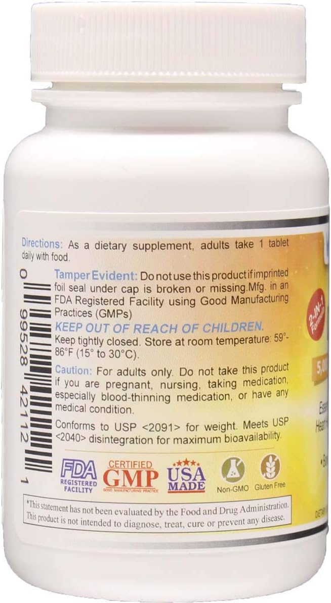Vitamina D 5,000 UI, vitamina D3 + K2 apoya un sistema inmunológico saludable, esencial para huesos fuertes, salud cardíaca y distribución de