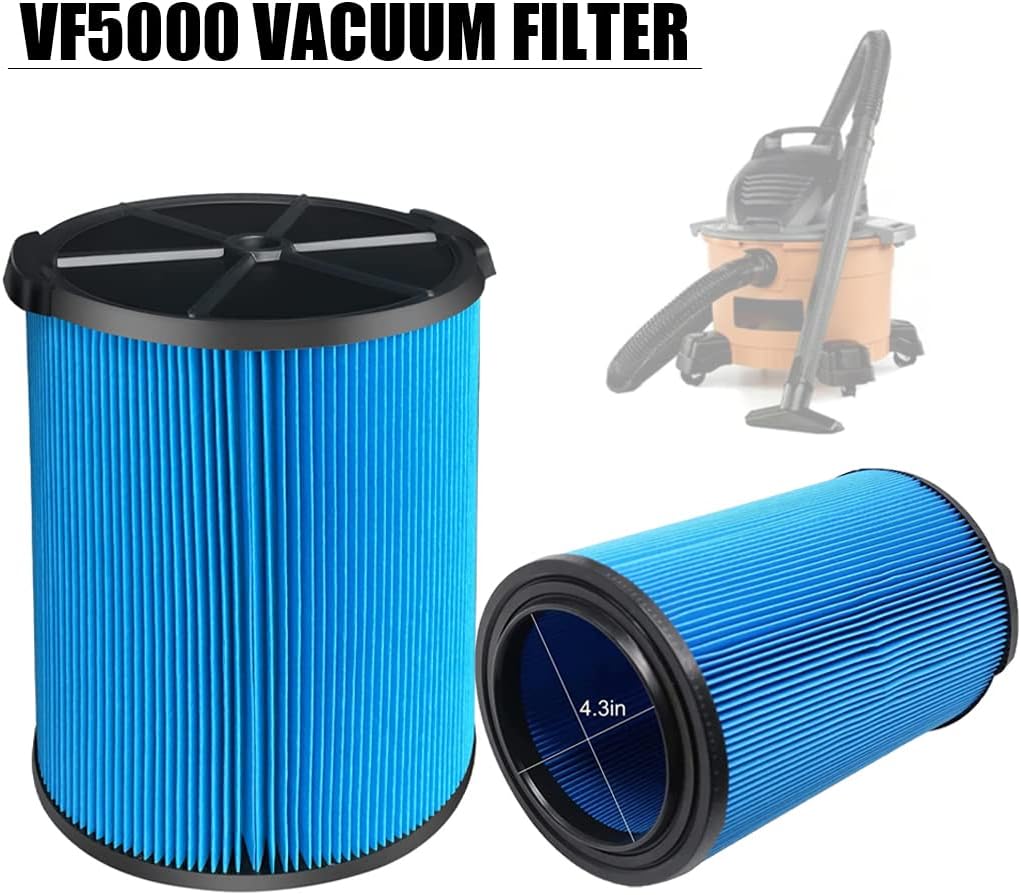 Paquete de 2 filtros VF5000 para Ridgid Shop Vac 72952 de papel plisado de 3 capas de 6 a 20 galones para aspiradora en seco y húmedo compatibles