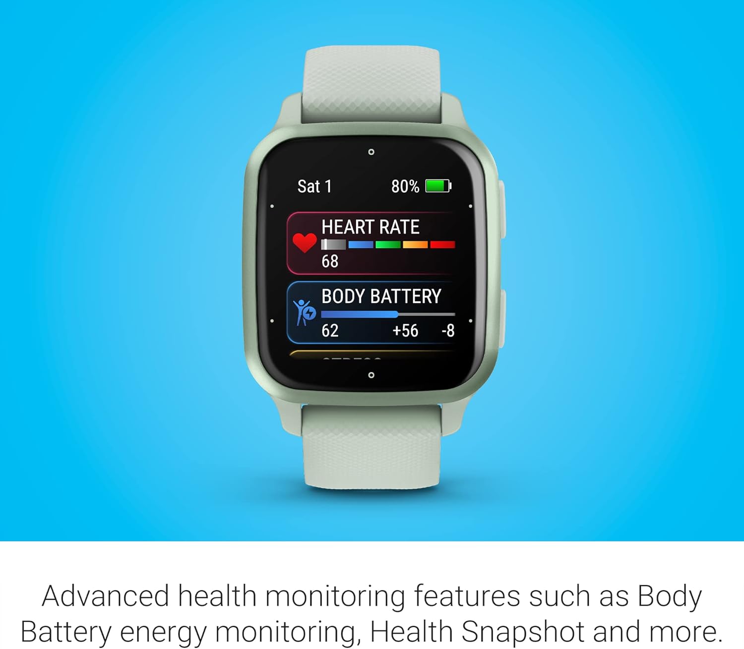 Garmin Reloj inteligente Venu Sq 2 GPS, monitoreo de salud durante todo el día, batería de larga duración, pantalla AMOLED, menta fría (renovado)