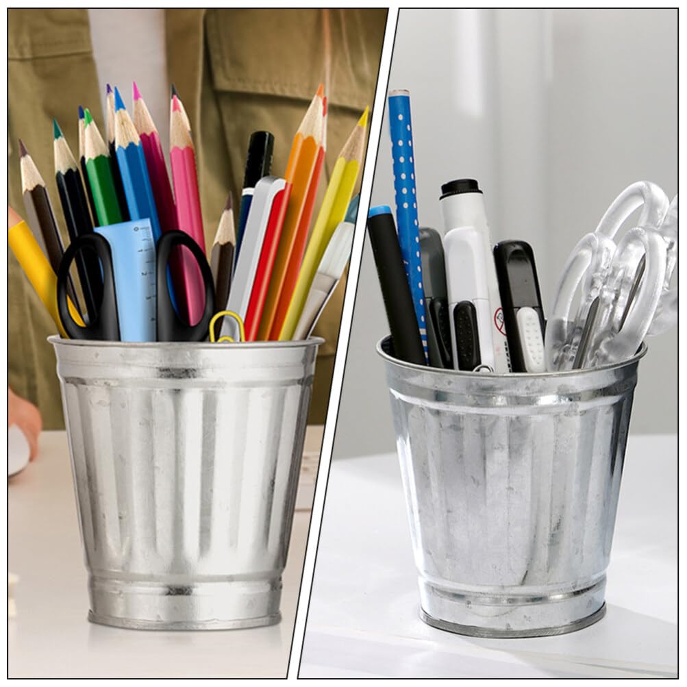 Alipis 4 cubos de basura galvanizados con tapa, mini papelera de encimera, pequeños cubos de metal, cubo de basura, maceta, soporte para bolígrafo