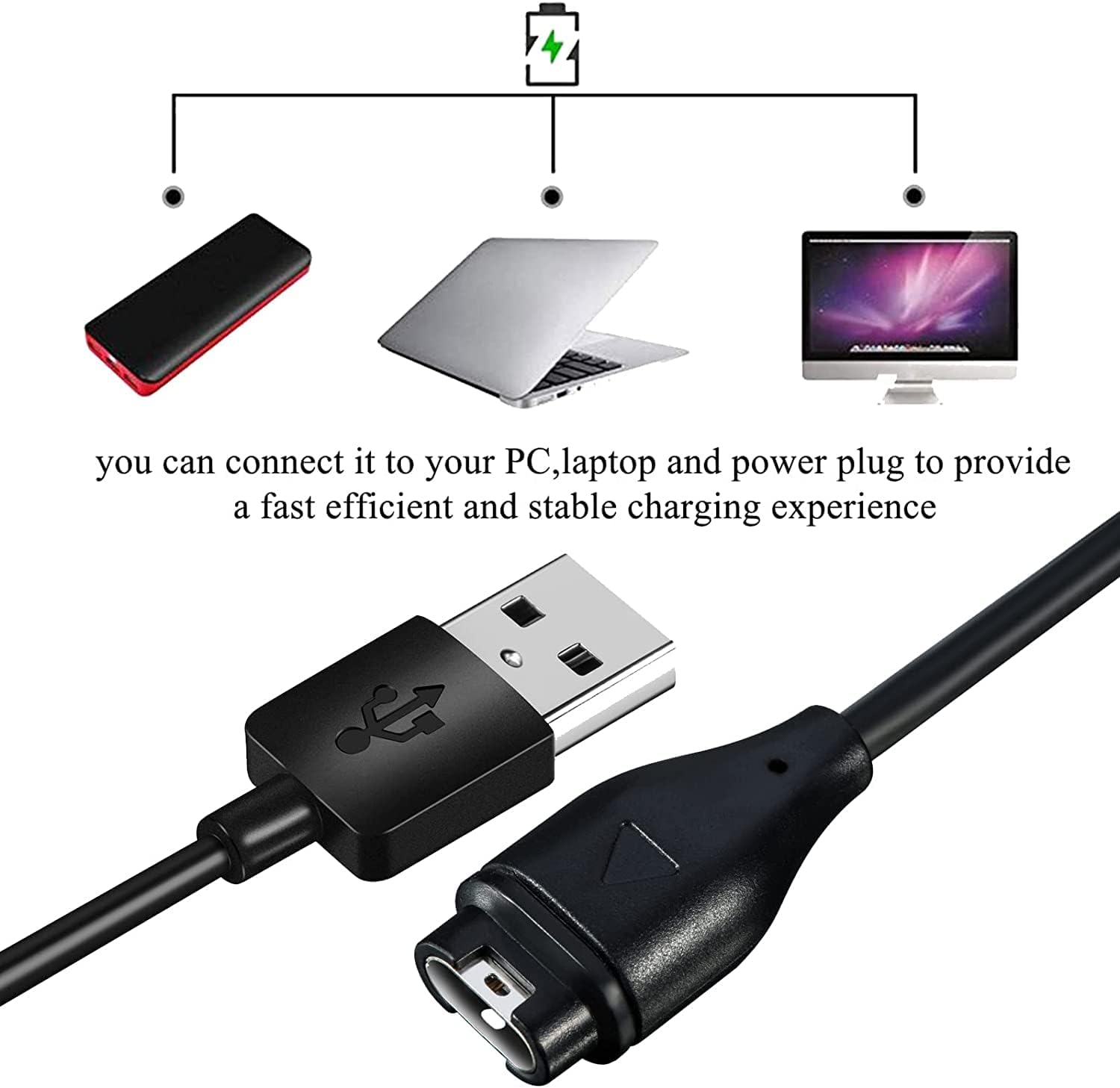 Cargador de repuesto compatible con Garmin Forerunner 965955945255S255255 Cable de carga de música, cargador de sincronización de datos USB de