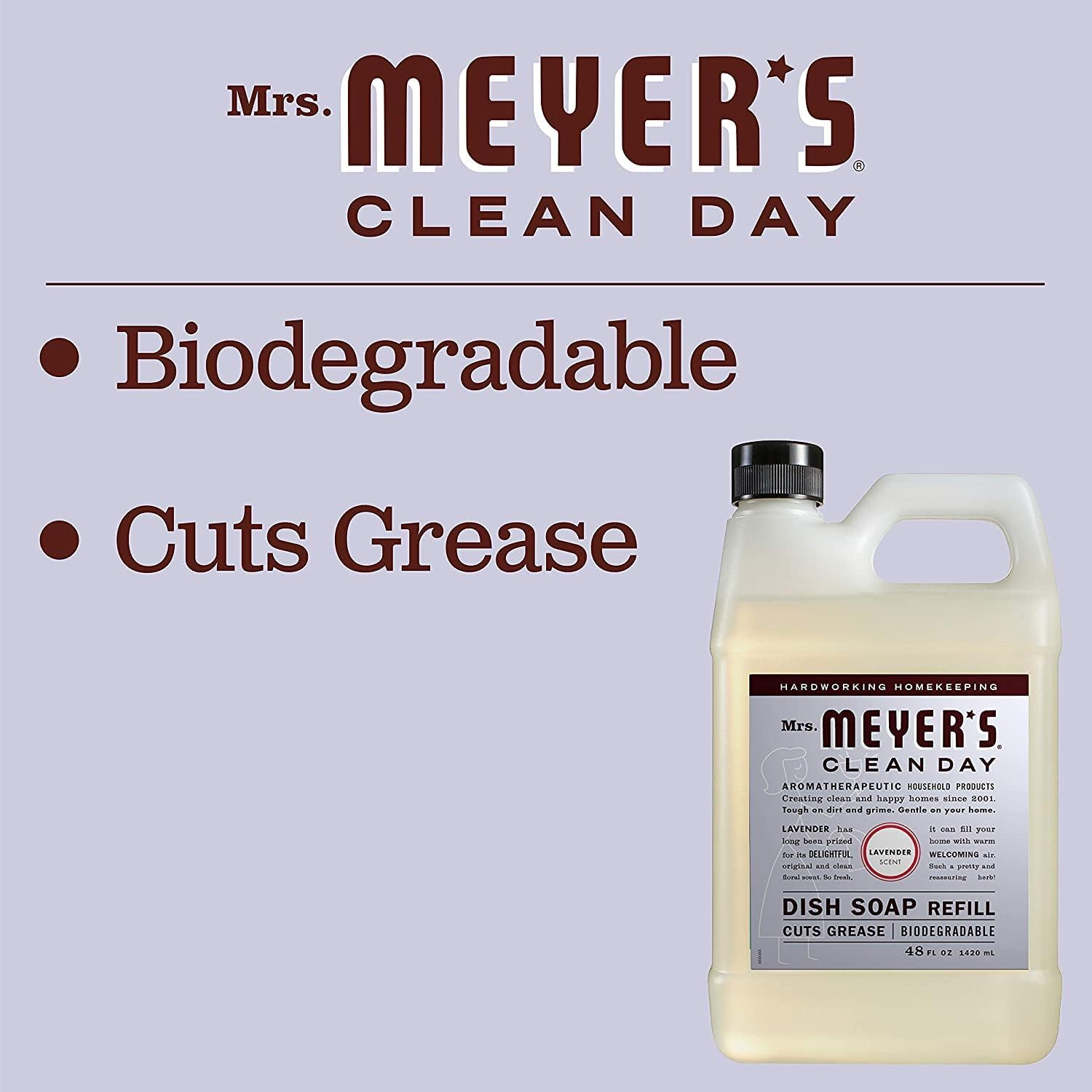 Mrs. Meyer’s – Paquete surtido de 1 detergente líquido para platos y 1 repuesto, aroma a lavanda, 48floz