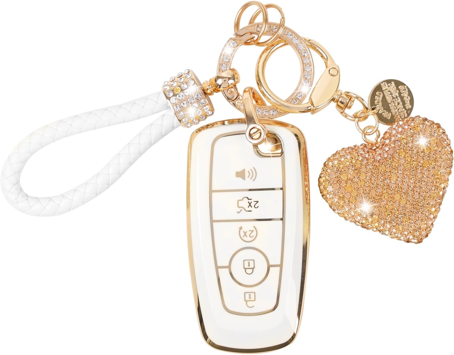 Funda para llavero, funda de TPU suave para llavero de coche con llaveros, BlancoDorado