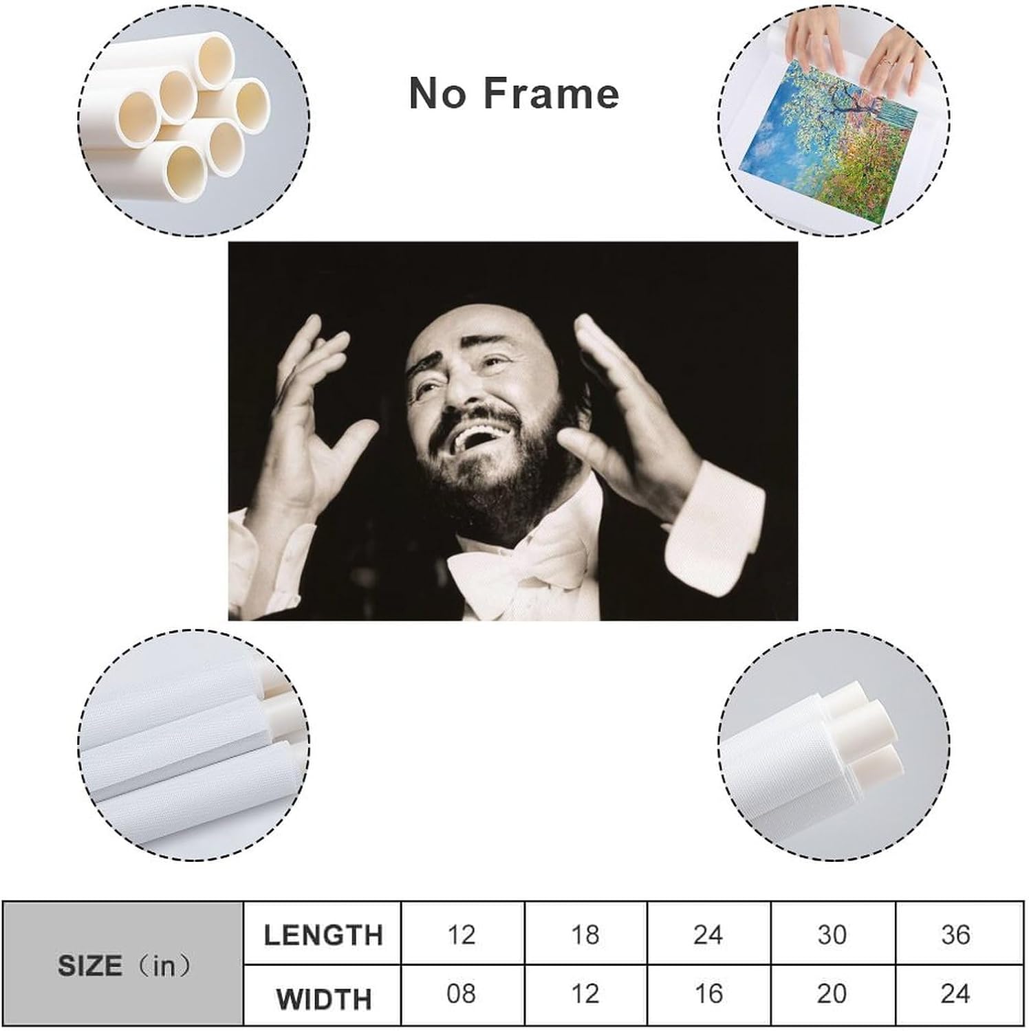 MAXIAN Luciano Pavarotti – Póster de arte tenor del mundo, 4 pinturas sobre lienzo, póster de arte de pared, impresión de desplazamiento, impresión