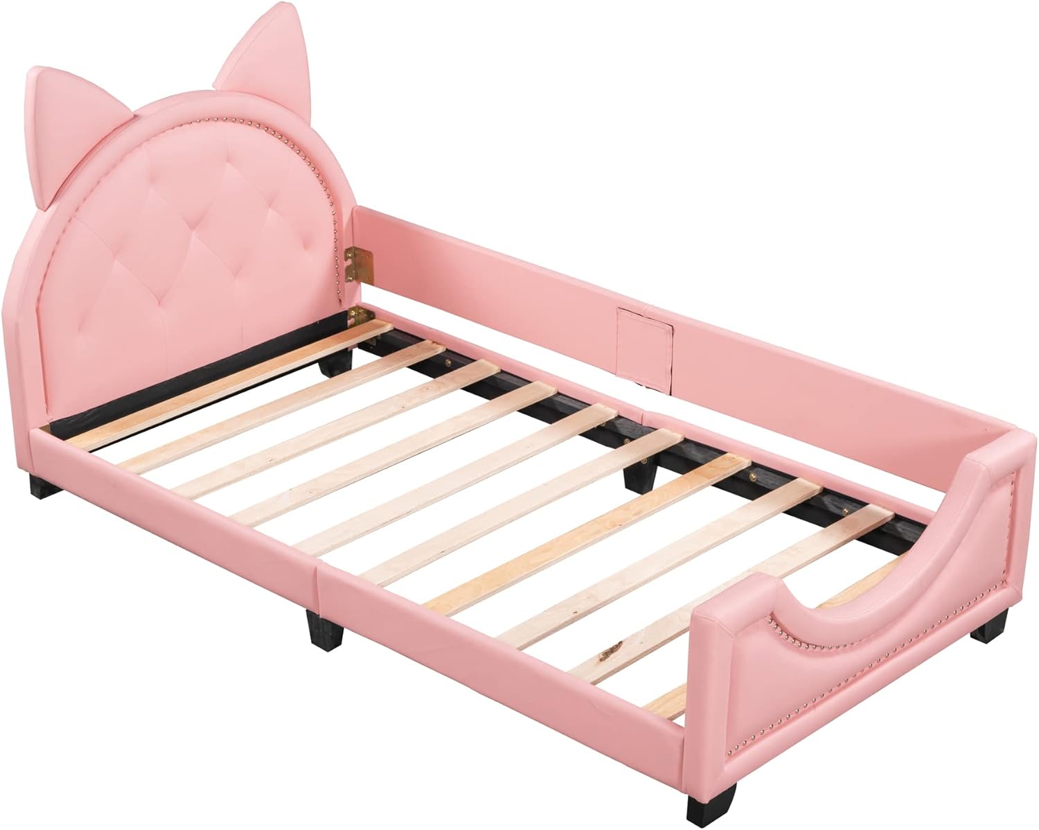 Merax Sofá cama tapizado de tamaño individual con cabecero de orejas de conejo, marco de cama de plataforma para niños, dormitorio infantil, no