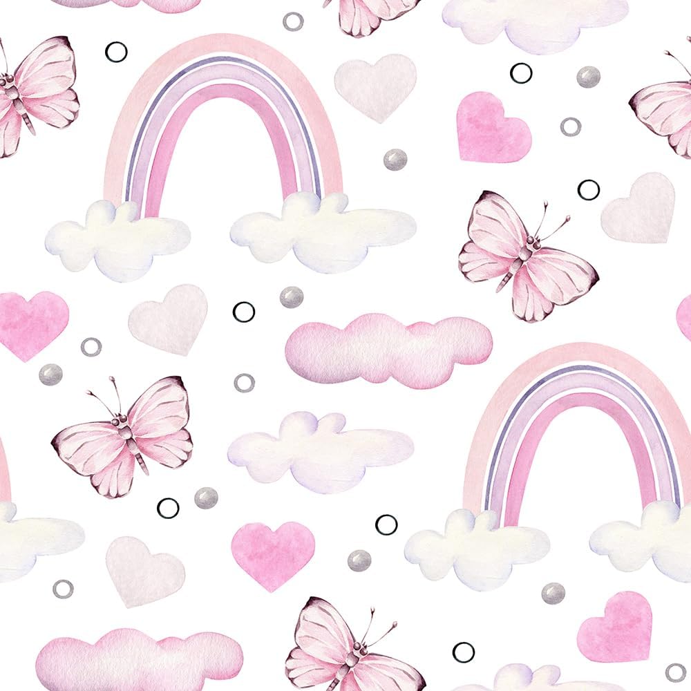 Papel tapiz de vinilo de 17.7 x 236.2 pulgadas, color rosa, arcoíris, mariposa, despegar y pegar, para habitación de los niños, para muebles de