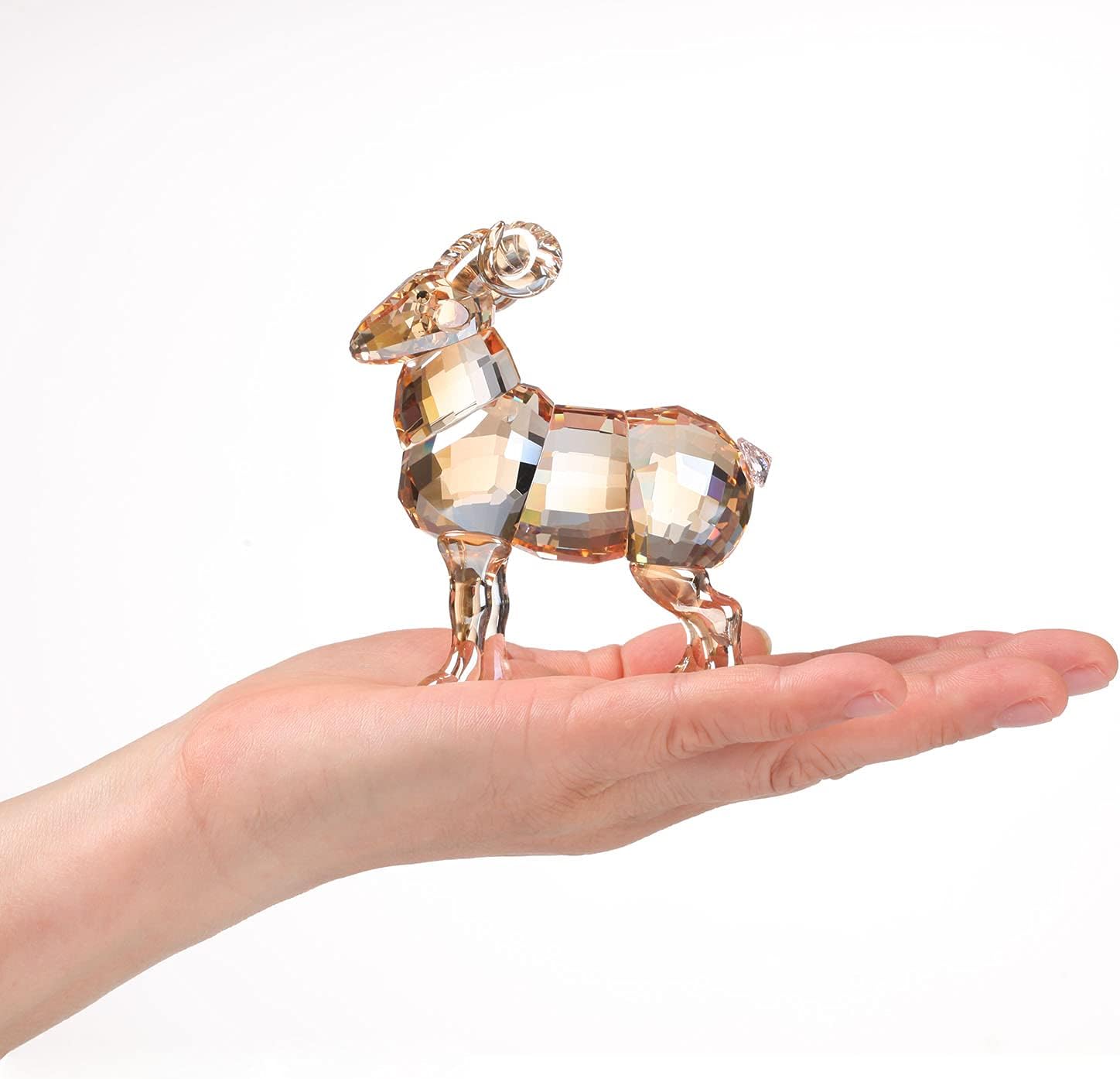 Colección de figuras de animales de cabra de cristal, estatua coleccionable para decoración del hogar (rosa)