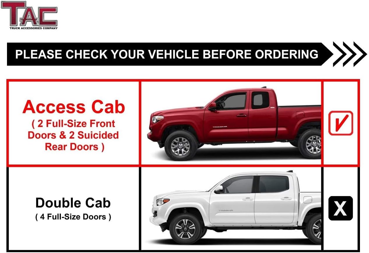 TAC – Estribos laterales negros de 3 pulgadas, compatibles con Toyota Tacoma 2005-2023, barras laterales de cabina de acceso, barras Nerf, rieles de