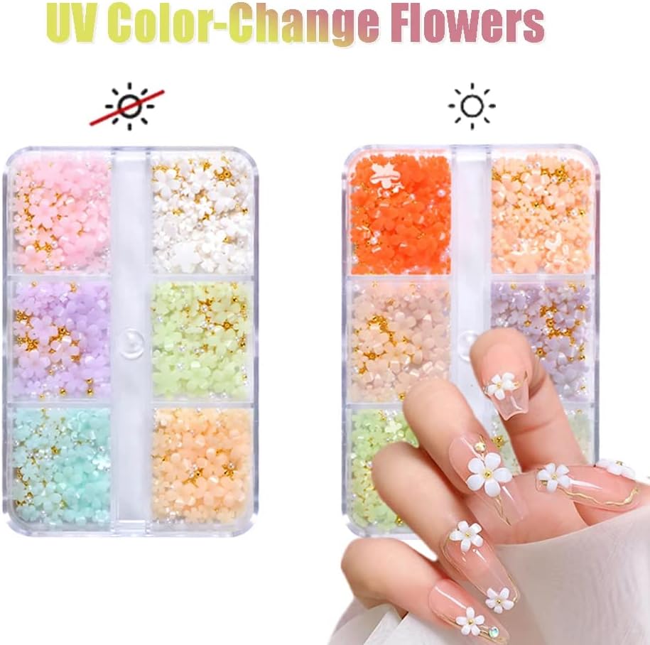 Dijes para uñas de flores 3D, 2 cajas de diamantes de imitación de flores acrílicas 3D, blanco y rosa, mezcla de cerezo, gemas de primavera,