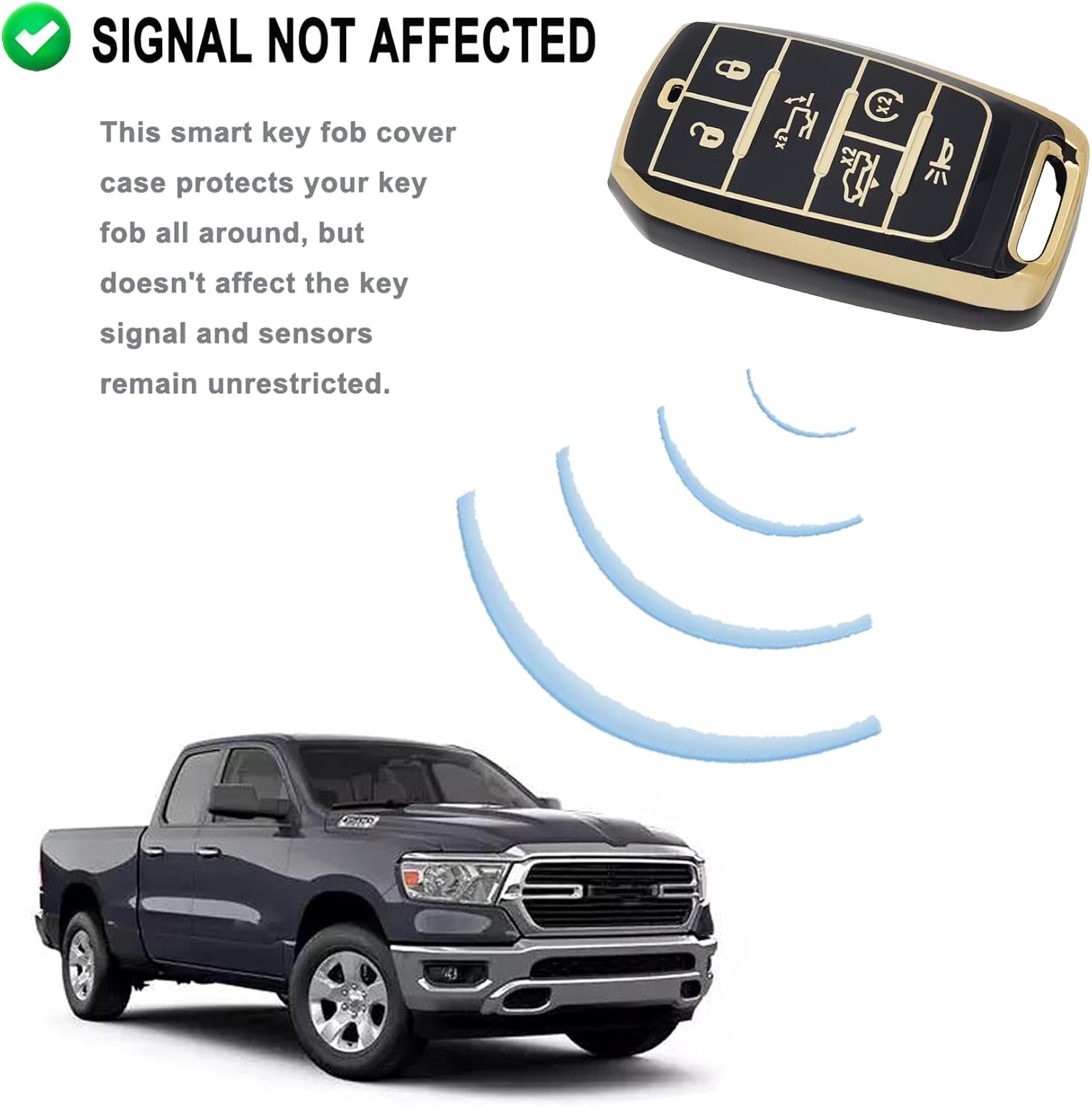 Funda para llavero para RAM 1500 2019-2020, protector de piel, accesorios de funda de entrada sin llave (negro)