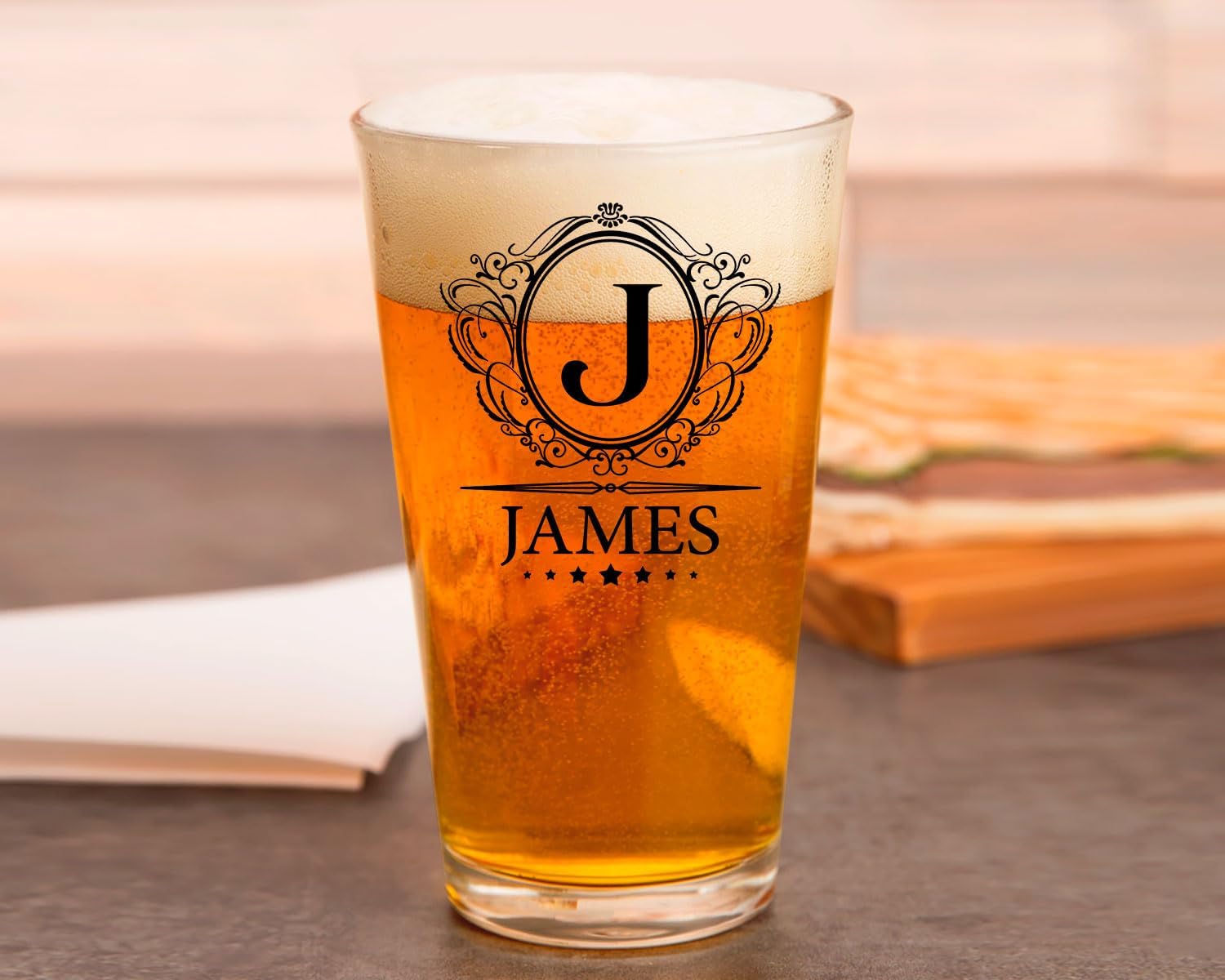 PREZZY Vaso de cerveza personalizado con letra J inicial, divertido monograma, regalos para hombres, vaso de cerveza con nombre personalizado, 16