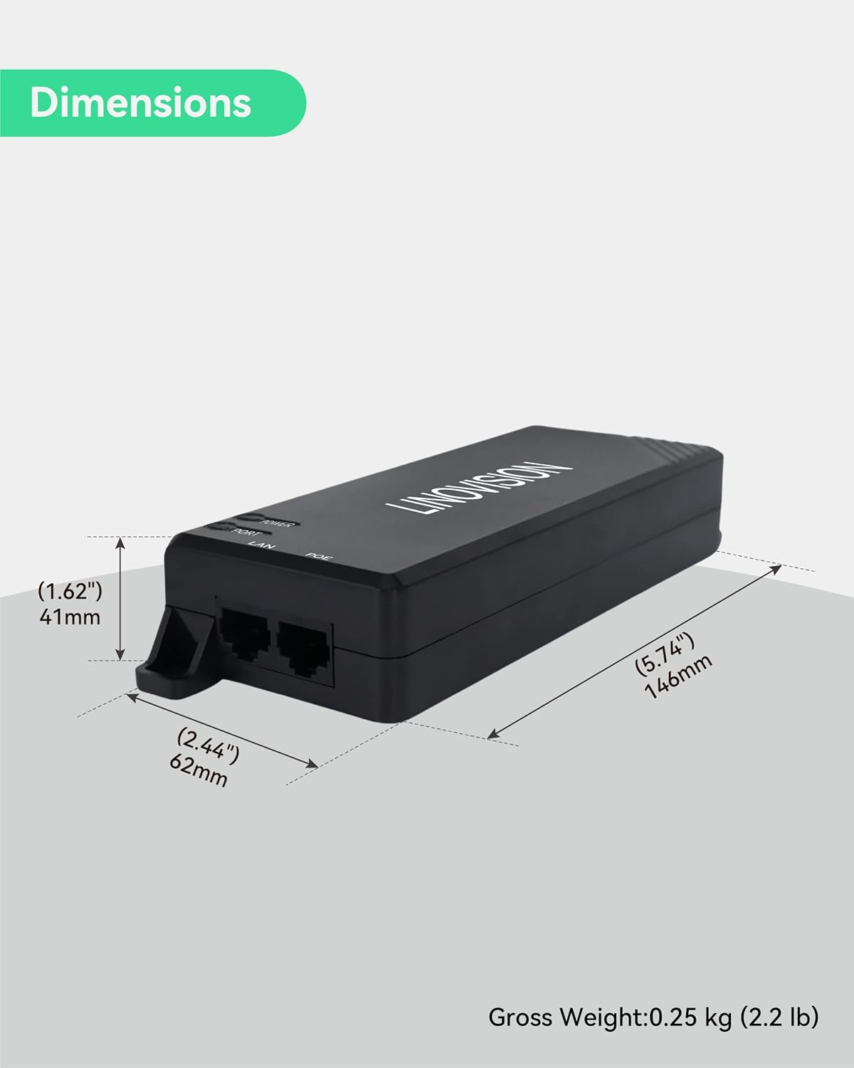 LINOVISION Inyector POE Gigabit 90W, Inyector POE IEEE 802.3afatbt, Inyector PoE++ de un solo puerto, 101001000Mbps Hi-POE Midspan, Inyector de
