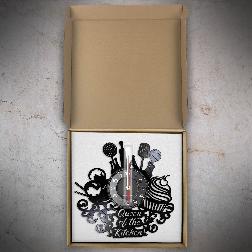 Reloj de pared de disco de vinilo de cocina de 12 pulgadas con 7 modos luminosos, moderno, decorativo, silencioso, de cuarzo, sin tictac, negro,