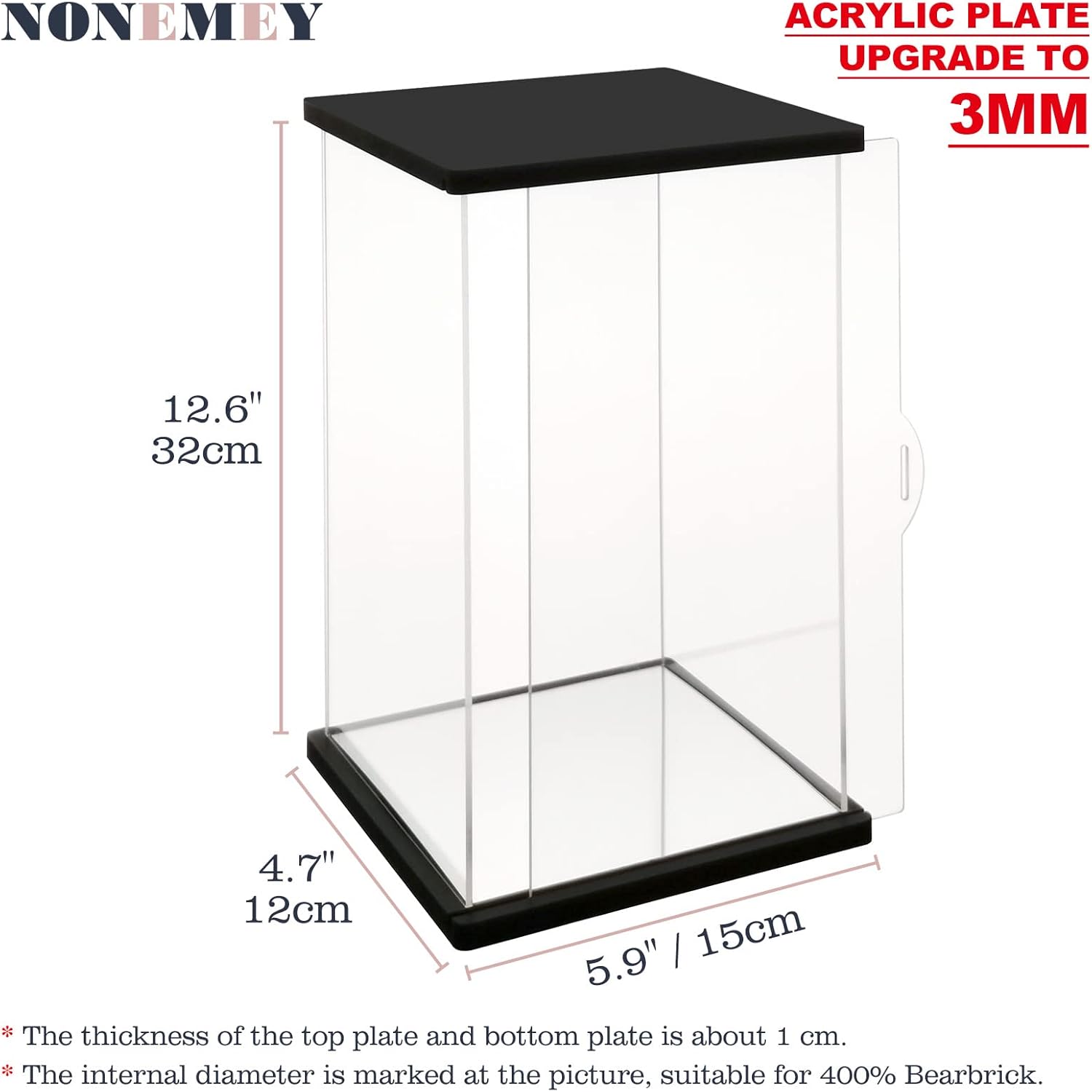 NONEMEY Vitrina de acrílico transparente con luz de control remoto para 400% Bearbrick, modelo a prueba de polvo, caja organizadora para