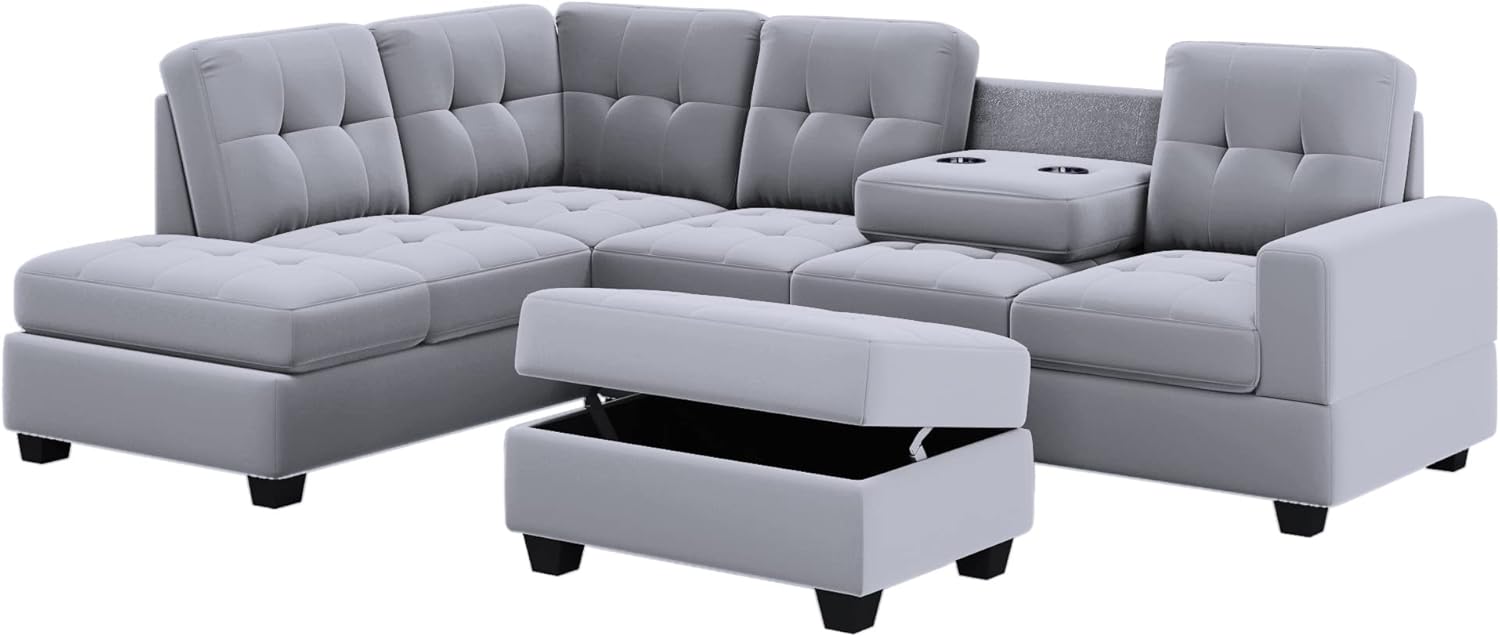 Sofá modular modular, muebles de sala de estar modernos con diván reversible, sofá tapizado de terciopelo en forma de L con otomana de