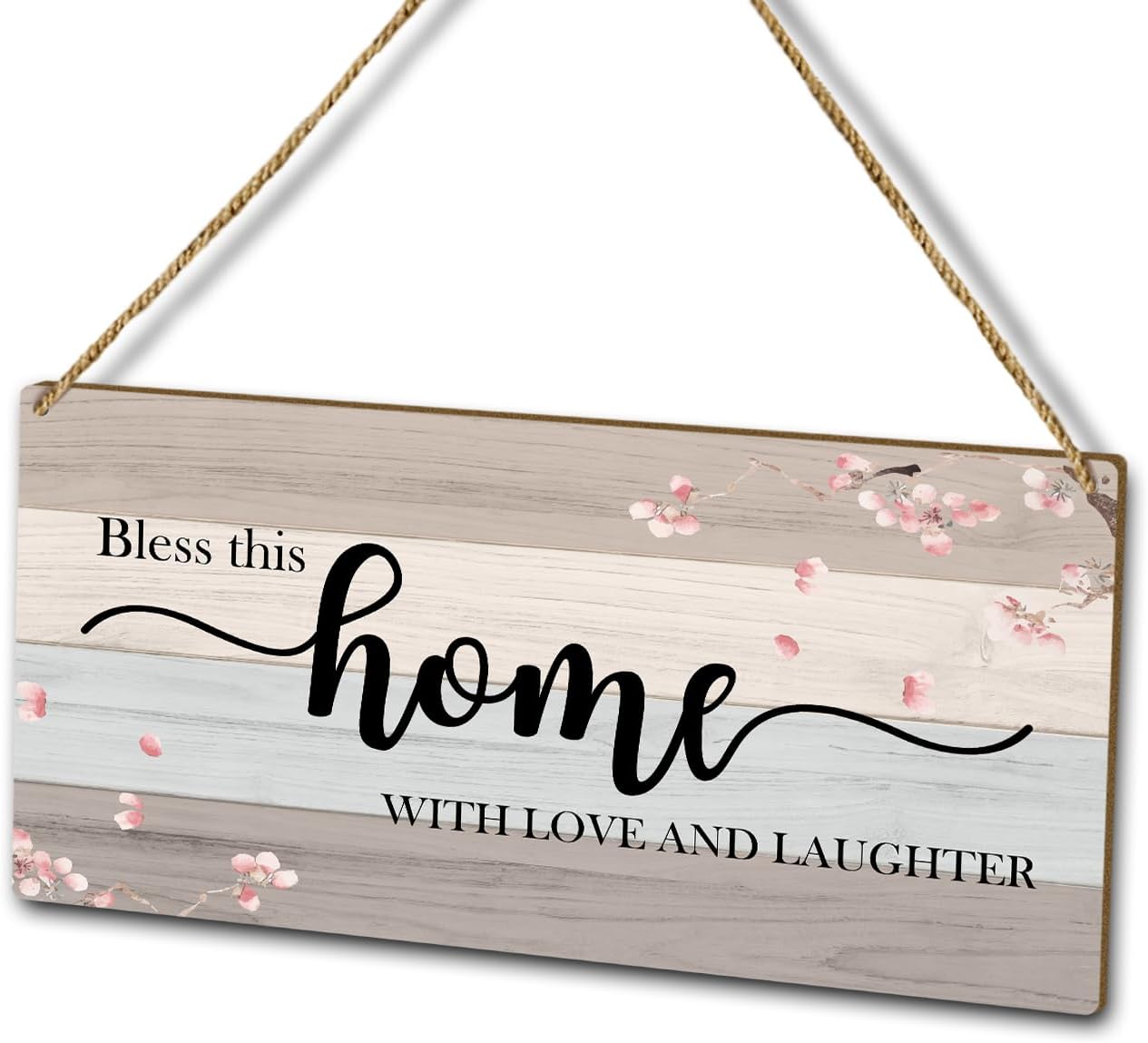 Christian Décor – Letrero de madera para colgar en la pared, Bless This Home with Love and Laughter, decoración del hogar, puerta (1 pieza), regalo