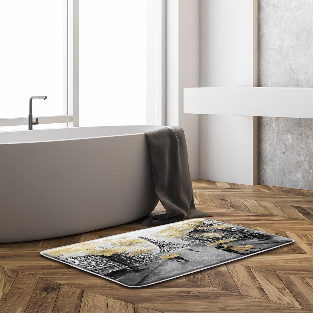 ZKJSMGS Tapete de baño de pintura al óleo de París, Torre Eiffel, ciudad europea, paisaje urbano, amante de Francia, pareja moderna, gris y