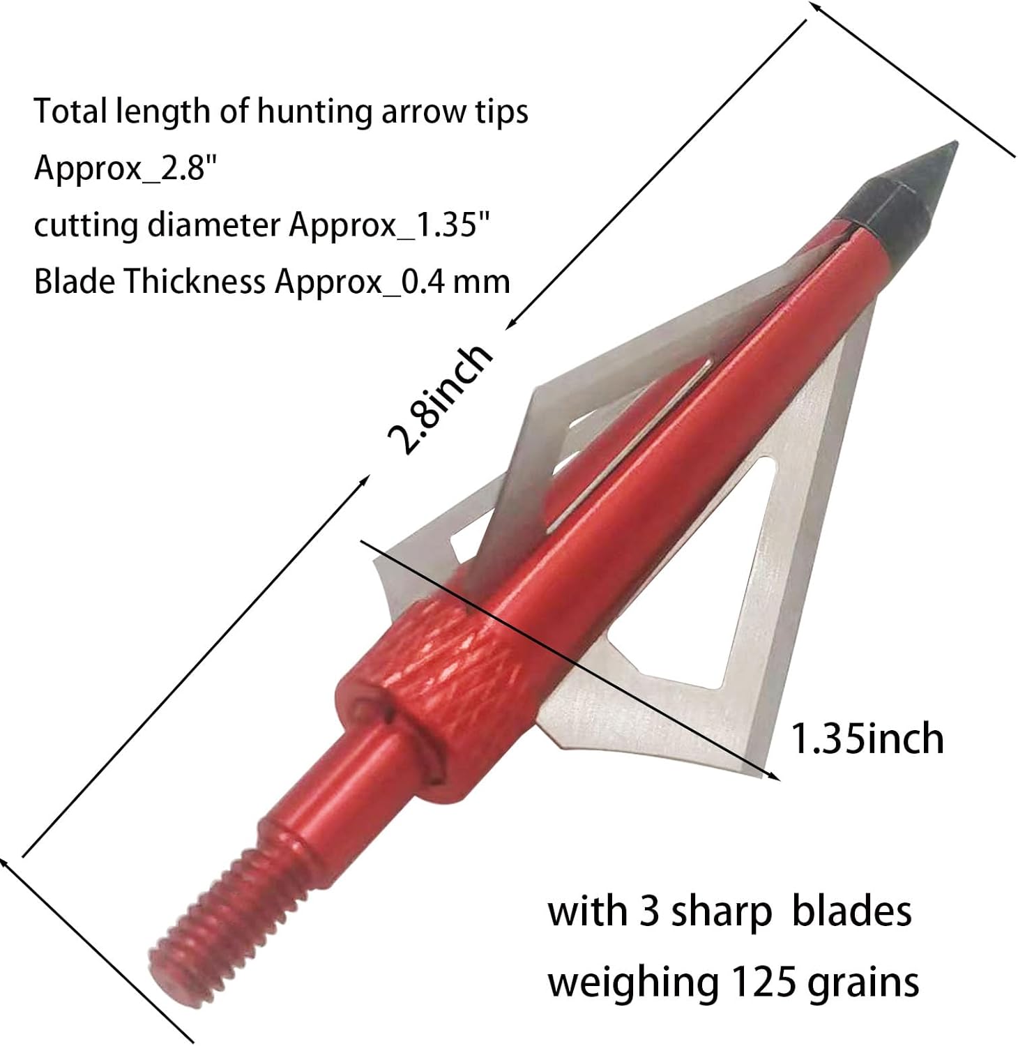 Flying Swifts Cabezas de caza con 3 cuchillas para tiro con arco, 100 o 125, grano, 12 unidades, puntas de flecha atornilladas, compatibles con