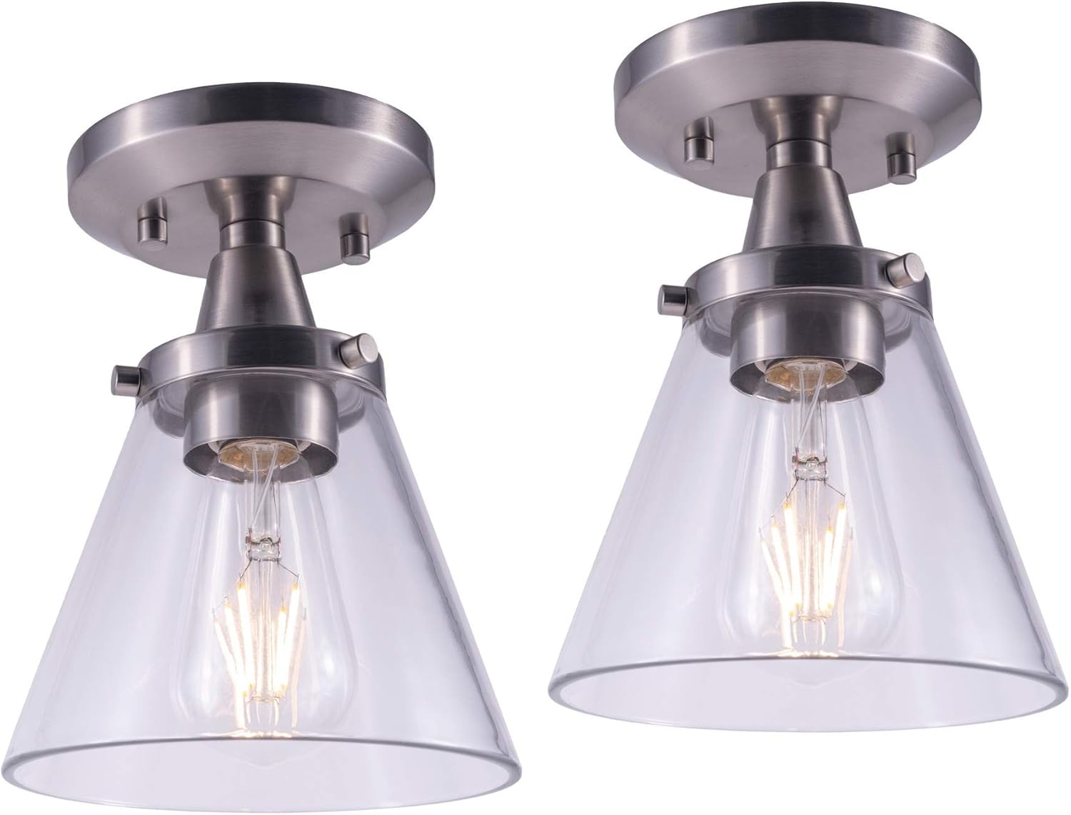 YaoKuem Lámpara de techo semiempotrada, base mediana E26, carcasa de metal con vidrio transparente, bombillas no incluidas, paquete de 2
