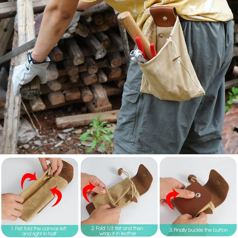 ASENIE Bolsa de forrajeo de lona encerada plegable para acampar al aire libre, bolsa de forrajeo para almacenamiento de hongos, de cuero, resistente