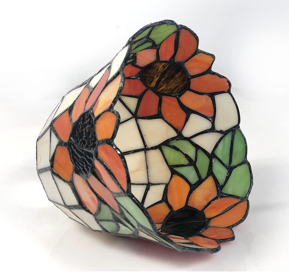 HUIMEIJU Pantalla de cristal de Tiffany, pantalla de girasol de vidrieras (color naranja) (1PCS)
