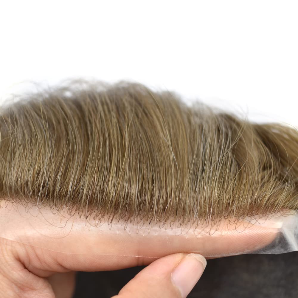 Toupee para hombres, pieza de cabello humano real, piezas de pelo de piel ultra fina para hombres, sistema de reemplazo de cabello para hombre, tupé