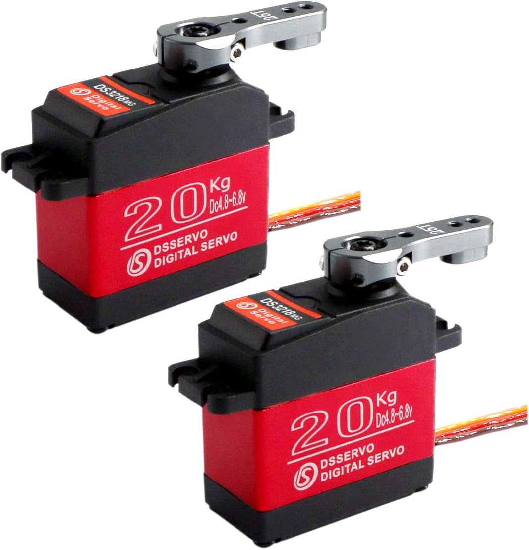2 juegos de servo digital RC de 44.1 lbs, gran par de torsión de alta velocidad, servomotor impermeable de 180 grados con servo bocina de 25T para