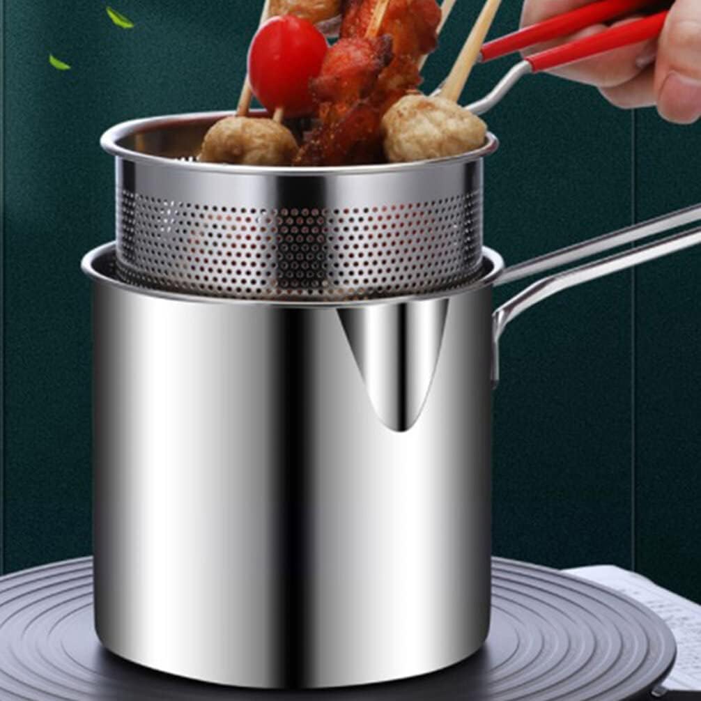 UPKOCH Olla para freír profundamente, 1 juego pequeño con cesta, mini freidora de aceite profunda de acero inoxidable, cocina de pollo de cocina,
