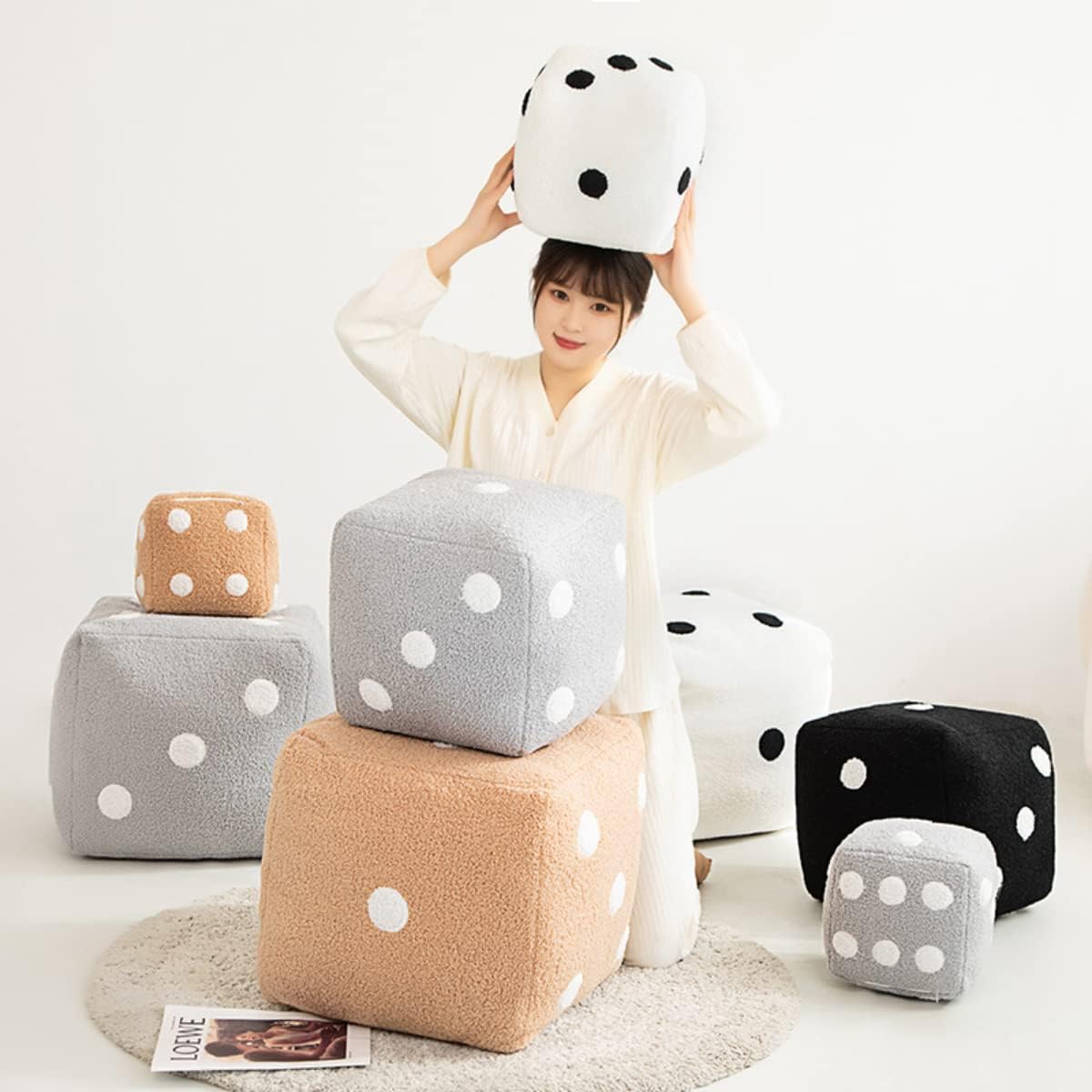 Creative Funny Simulation Dice Plush Pillow Cubic Cube Plush Pendant Dolls Stuffed Soft Sofa Back Cushion Creative Home Decor (Brown,20cm7.8 inch)
