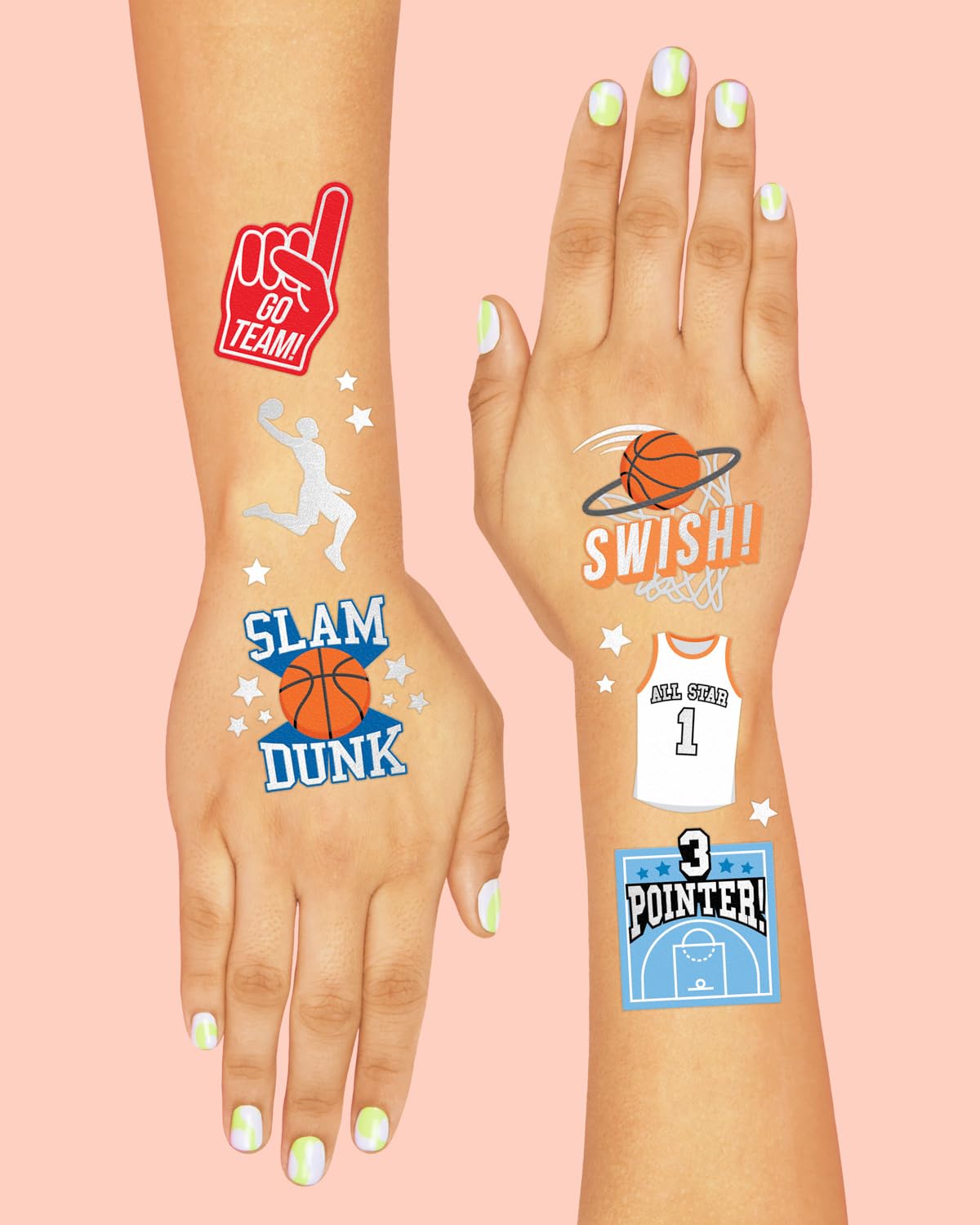 xo, Fetti Tatuaje temporal de baloncesto  58 estilos de aluminio  Decoraciones de fiesta de cumpleaños de baloncesto, recuerdos de fiesta, deportes