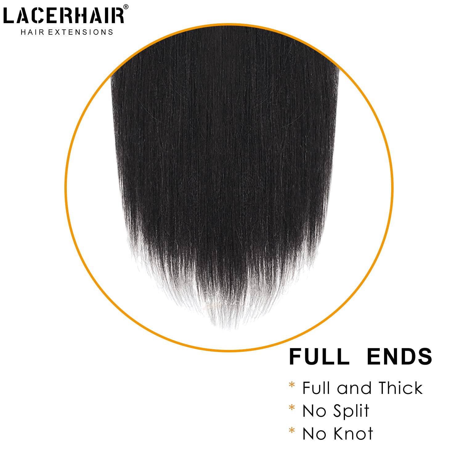 Lacer Extensiones de cabello humano Remy grueso y suave con clip, color negro azabache de 18 pulgadas, cabello humano lacio Yaki para mujeres