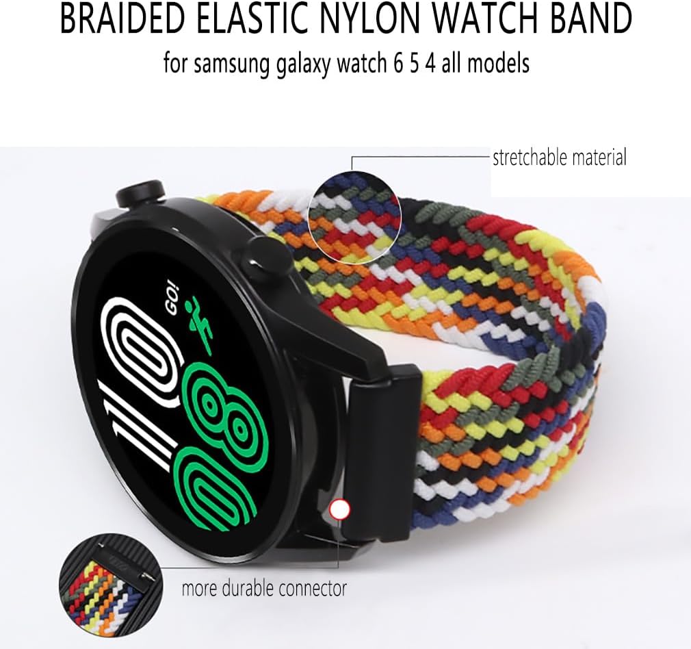 4 Pack Braided Solo Loop Band For Samsung Galaxy Watch 6 6 Classic 5 4 40mm 42mm 44mm 46mm 43mm 47mm 5 Pro 45mm Band,20mm Elastic Sport Strap