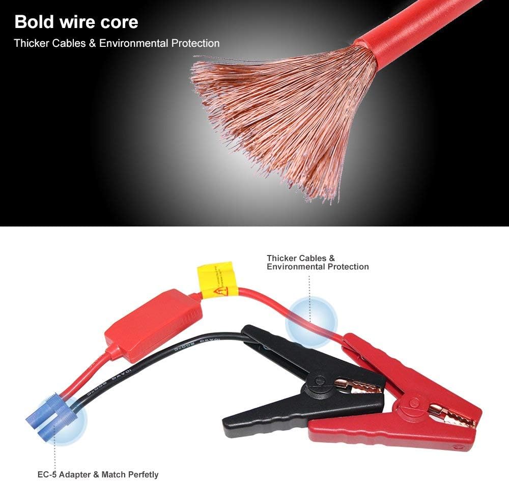 Cable de arranque de batería de emergencia EC5 conector para 12 V portátil de arranque de coche Jump Pack Jump Box Batería Alligator Clamp Clip