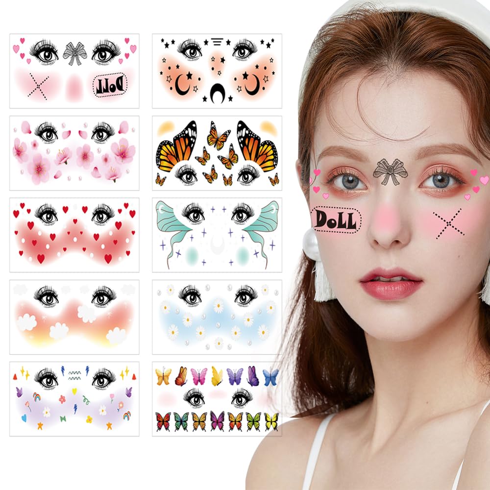 Tatuaje temporal para la cara, tatuajes falsos dulces, tatuajes de mariposa, etiqueta impermeable temporal para el cuerpo, tatuaje de transferencia