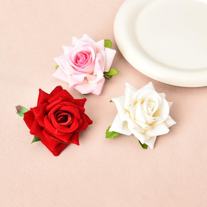 Pinzas para el pelo de rosas para mujer, color rojo, rosa, blanco, rosa, rosa, rosa, rosa, blanco, pasadores para el cabello, horquillas florales,