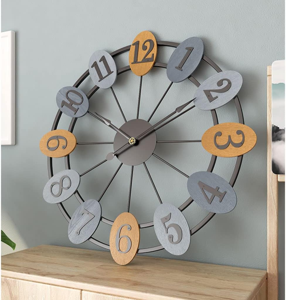 Reloj de pared – Reloj de pared de metal de 20 pulgadas, reloj de pared grande con números de madera, moderno, minimalista, redondo, funciona con