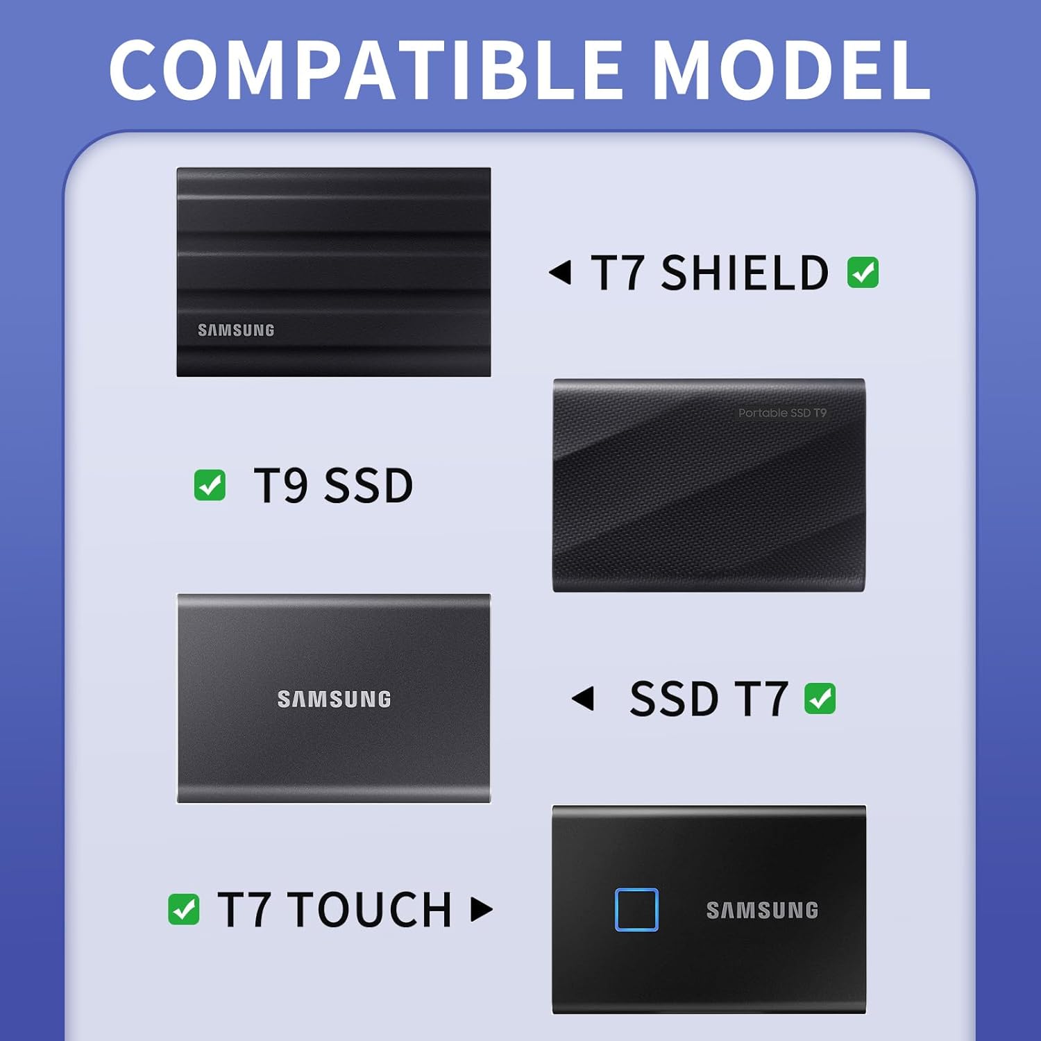 YINKE Funda de transporte compatible con Samsung T7 ShieldT7T7 Touch SSD portátil USB 3.2 1 TB, 2 TB, 500 GB, EVA duro portátil de almacenamiento de